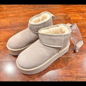 Ankle Platform Boots for Women Genuine Suede Short Winter Snow Boot Size 7,5 New